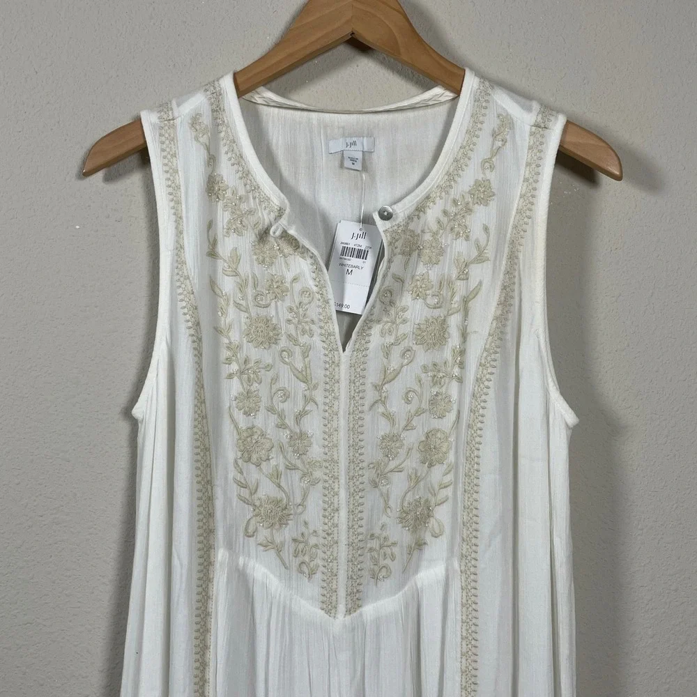 J. Jill Embroidered Maxi Dress Womens M Whitebarly Sleeveless Tiered Boho NWT - Picture 4 of 10